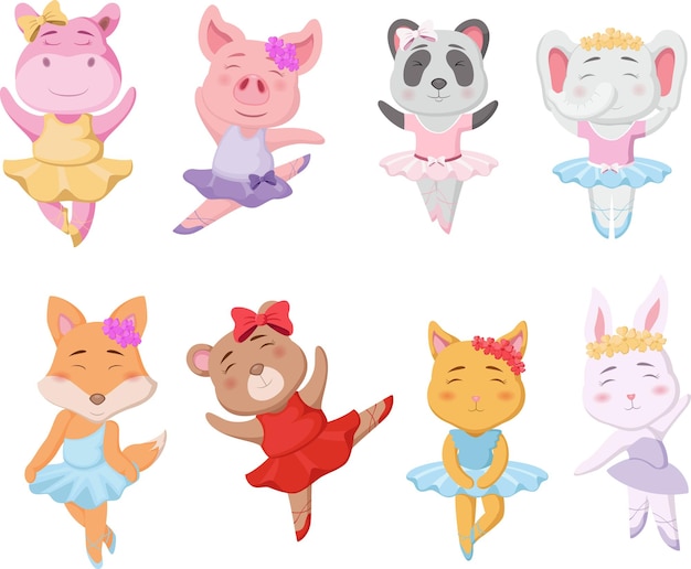 Cute animal ballerina cartoon collection