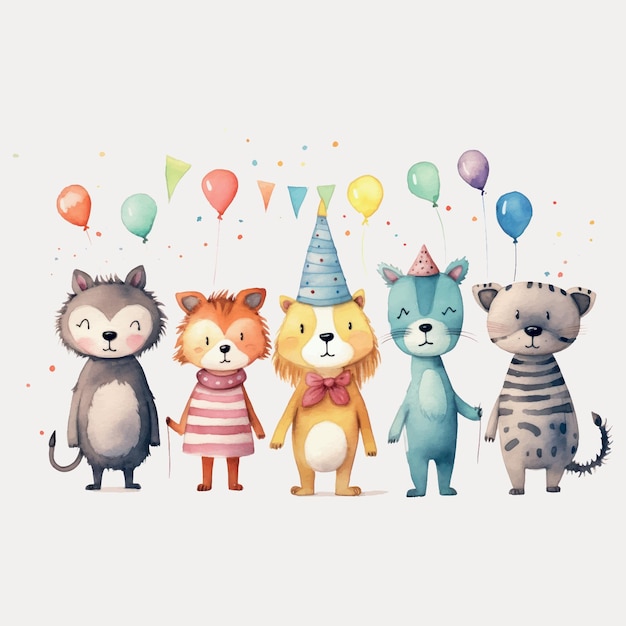 Vector cute animal birthday celebration