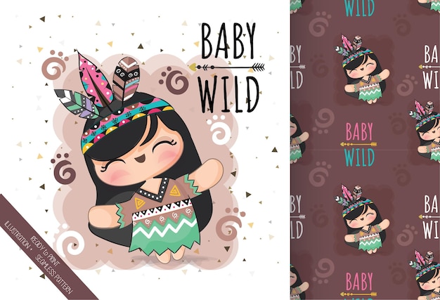 Vector cute animal boho girl illustrationillustration of background