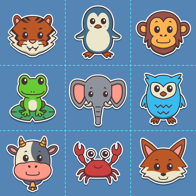 Cute Animal Cartoon Icon Bundle Mammalia Frog Penguin Owl Crab