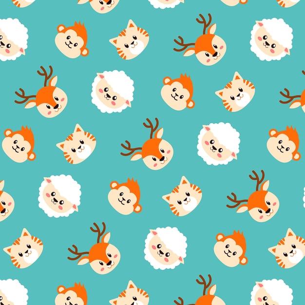 Cute animal cartoon vector illustration Seamless pattern