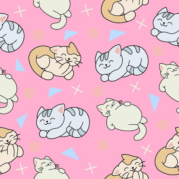 Cute animal cats seamless pattern wallpaper with design light pink