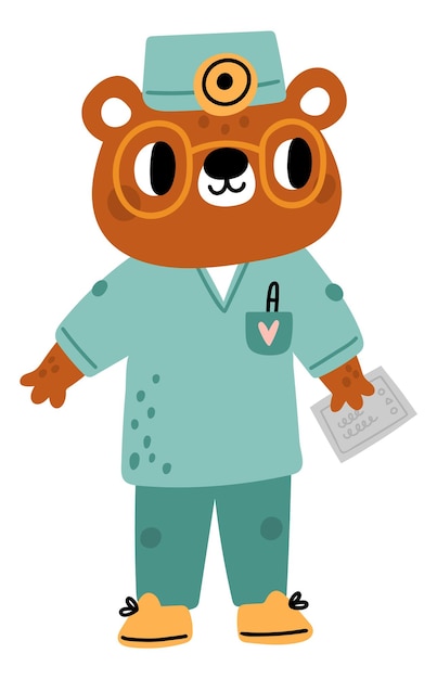 Cute animal doctor Funny bear in medical uniform