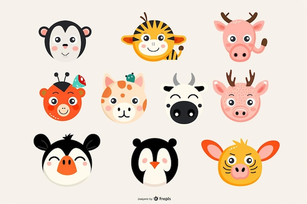 Vector cute animal face icons series