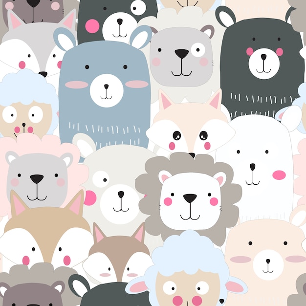 Cute animal face seamless pattern