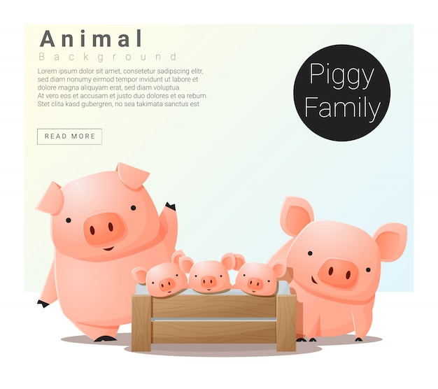 Cute animal family background with Pigs