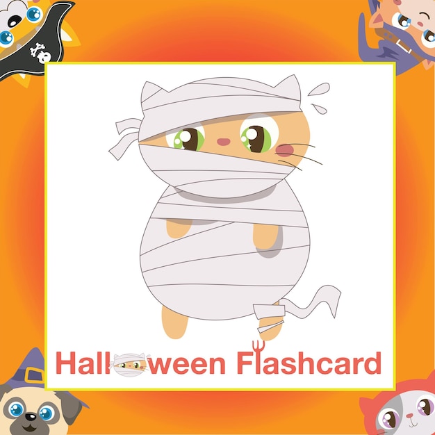 Cute animal flashcard for children. Printable Halloween game card. Ready to print. Vector file.