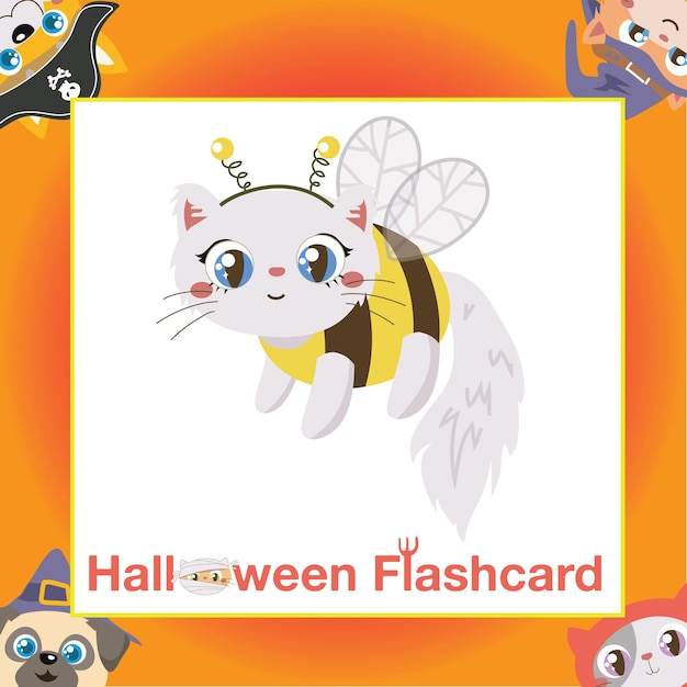 Cute animal flashcard for children. Printable Halloween game card. Ready to print. Vector file.