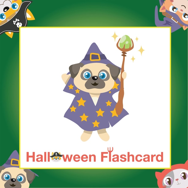 Cute animal flashcard for children. Printable Halloween game card. Ready to print. Vector file.