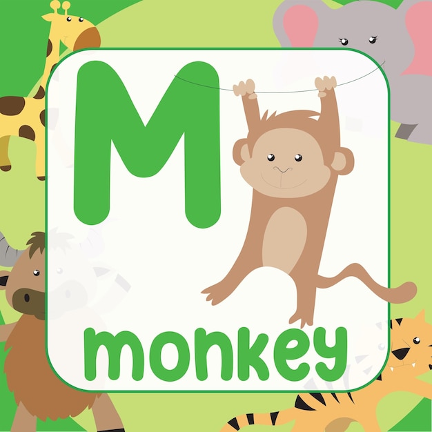 Cute Animal Flashcard for Children. Ready to print. Educational card for preschool. Vector file.