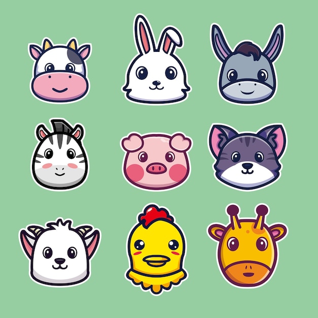 Cute animal head collection premium vector