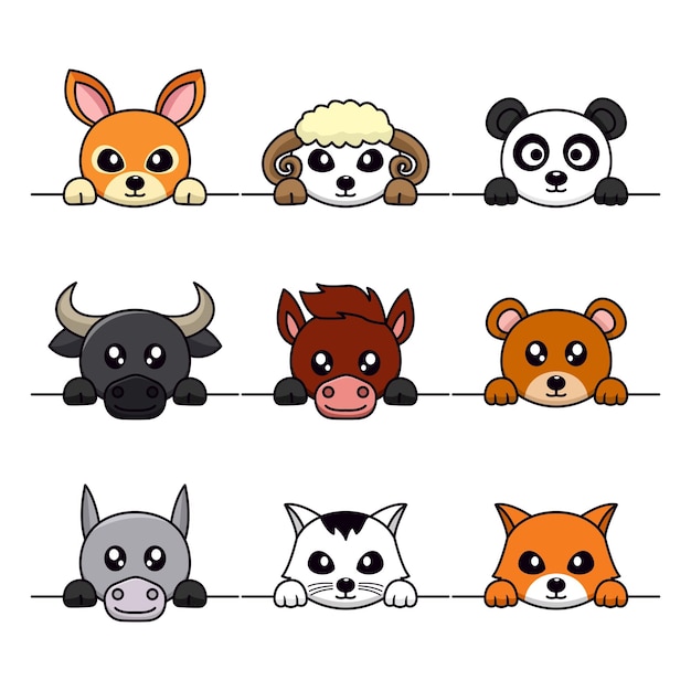 Cute animal head illustration vector bundle