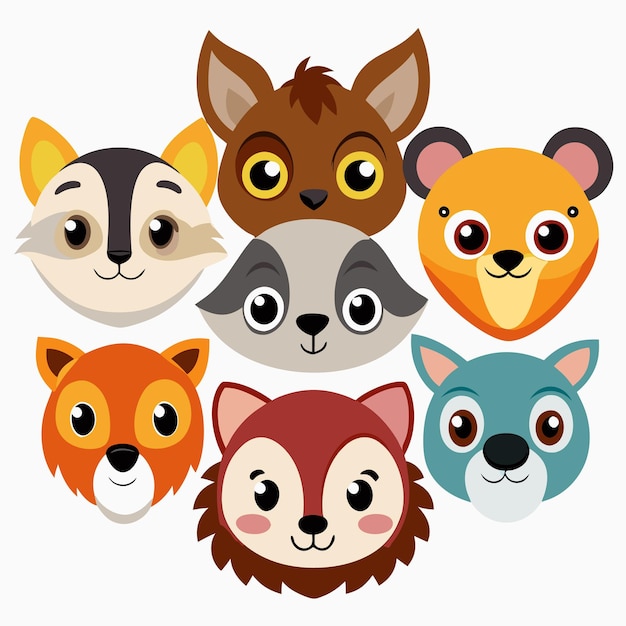 Cute Animal Head Illustrations Adorable Animal Faces for Kids and Design Projects