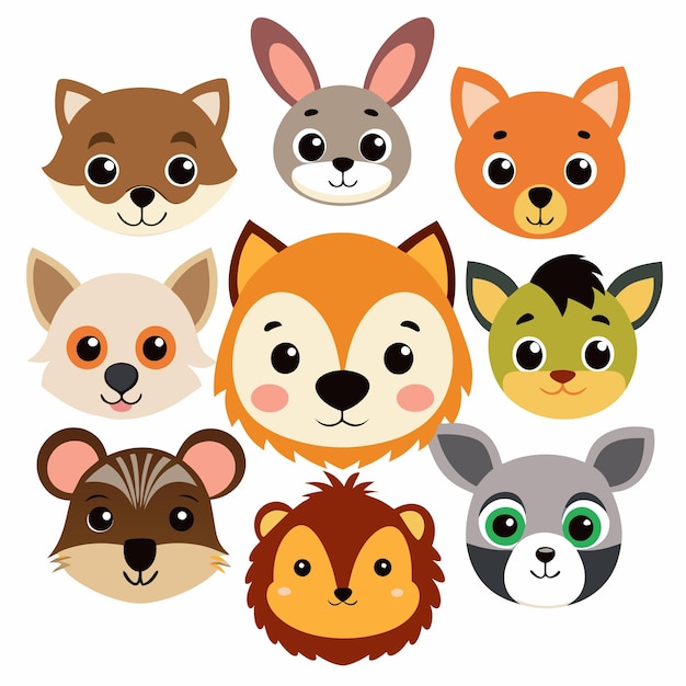 Cute Animal Head Illustrations Adorable Animal Faces for Kids and Design Projects