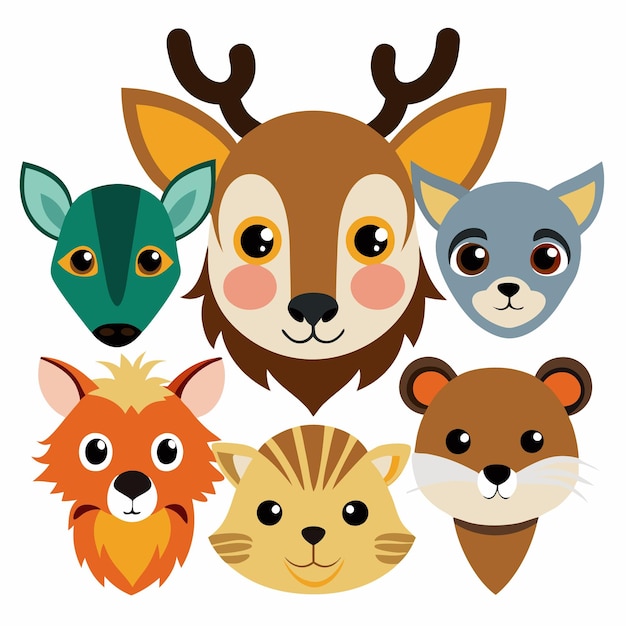 Vector cute animal head illustrations adorable animal faces for kids and design projects