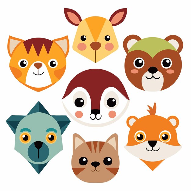 Vector cute animal head illustrations adorable animal faces for kids and design projects