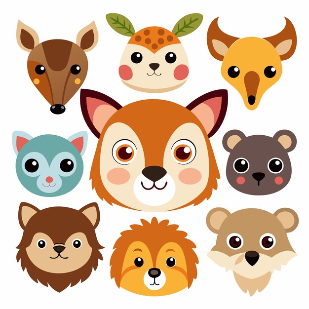 Cute Animal Head Illustrations Adorable Animal Faces for Kids and Design Projects