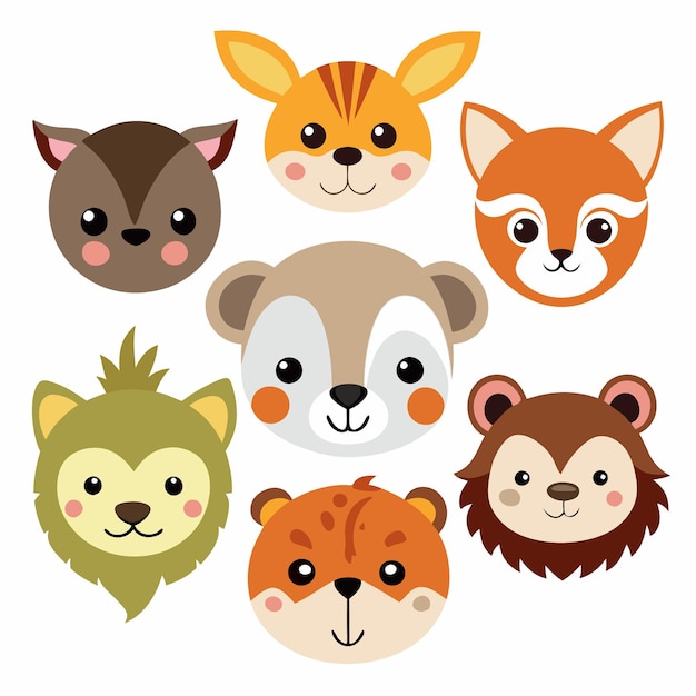 Cute Animal Head Illustrations Adorable Animal Faces for Kids and Design Projects