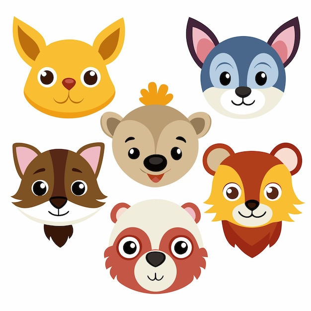 Vector cute animal head illustrations adorable animal faces for kids and design projects