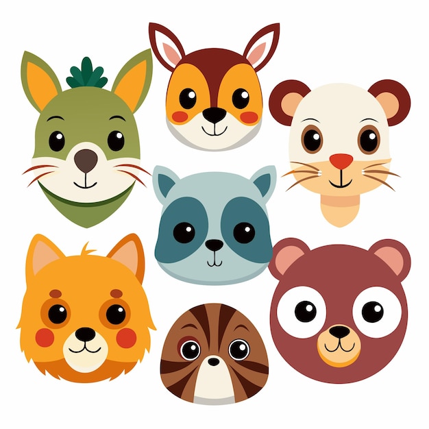 Vector cute animal head illustrations adorable animal faces for kids and design projects