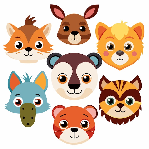 Vector cute animal head illustrations adorable animal faces for kids and design projects