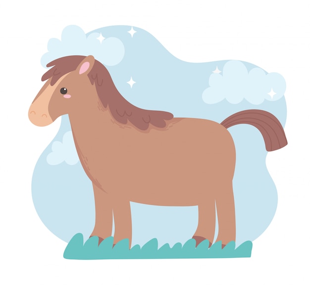 Cute animal horse cartoon in a natural landscape vector illustration