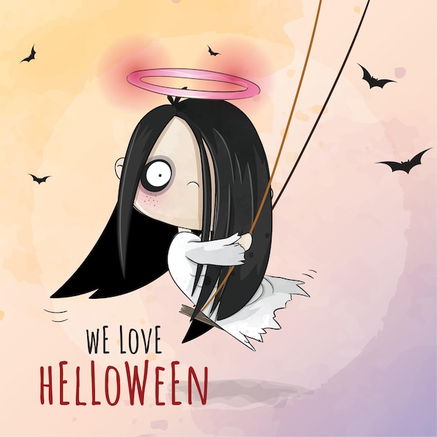 Cute animal little ghost kids happy Halloween illustration - Cute animal watercolor kids character