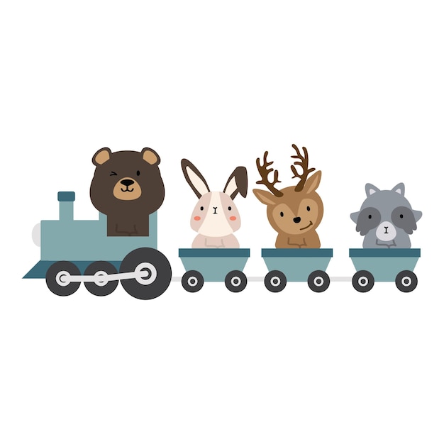 Vector cute animal riding train vector