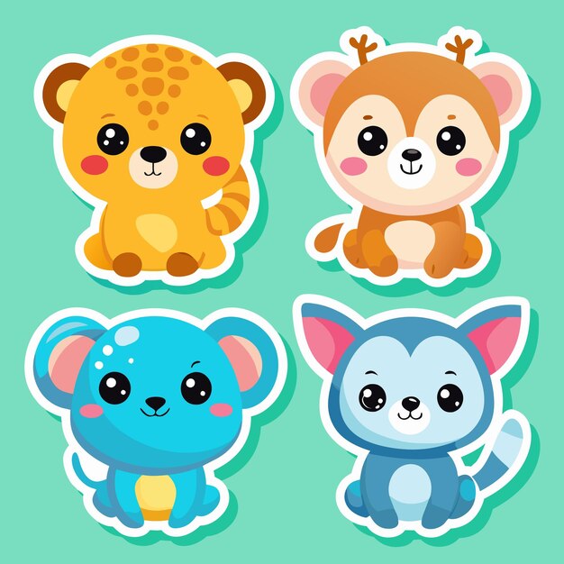 Vector cute animal stickers adorable cartoon designs for kids