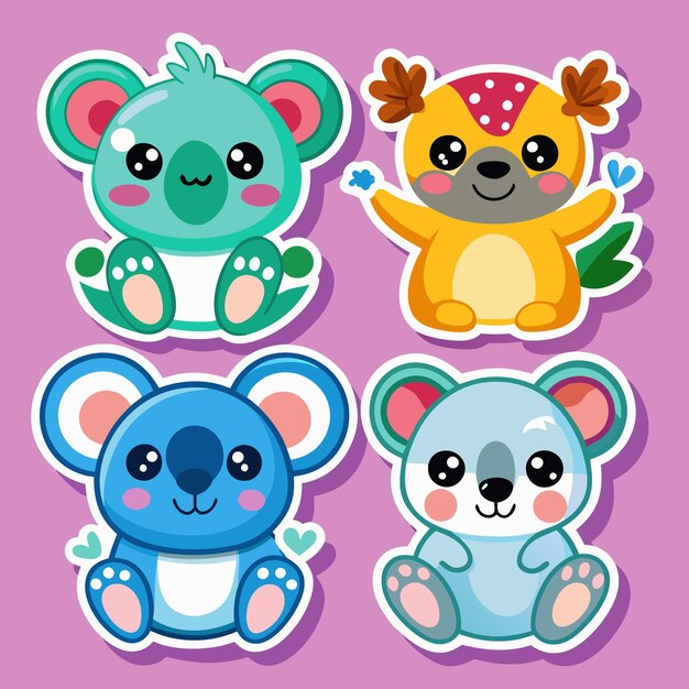 Vector cute animal stickers koala fox and bear