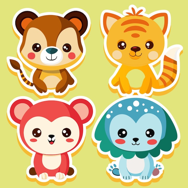 Cute Animal Stickers Lion Cat Monkey and Dog