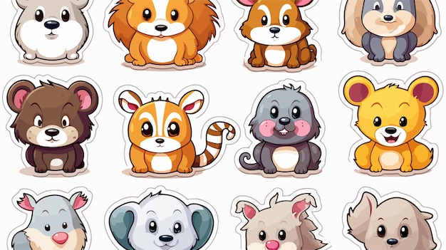 Cute Animal Stickers on White Background