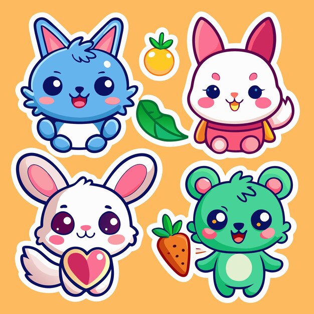 Vector cute animal stickers with adorable expressions