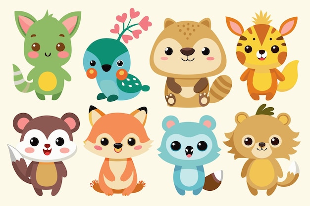 Vector cute animal stickers