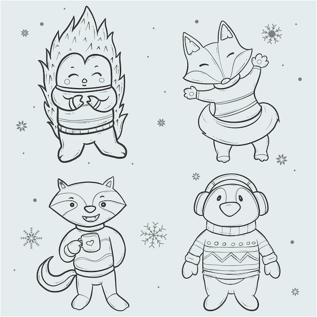 Vector cute animal in winter outline