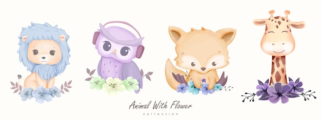 Cute Animal With Flower Collection