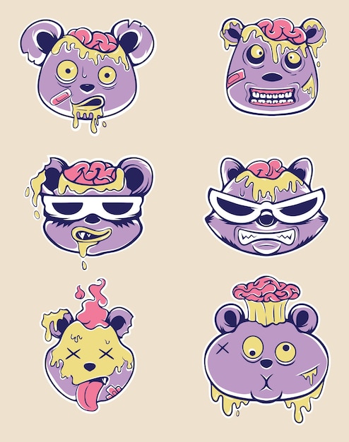 cute animal zombie vector set