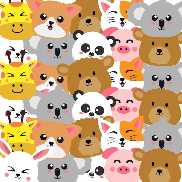 cute animals cartoon seamless pattern