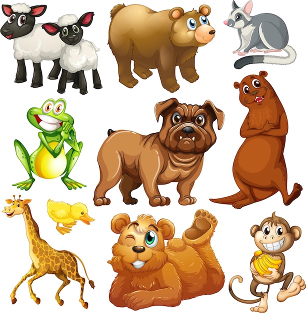 Cute animals cartoon set on white background