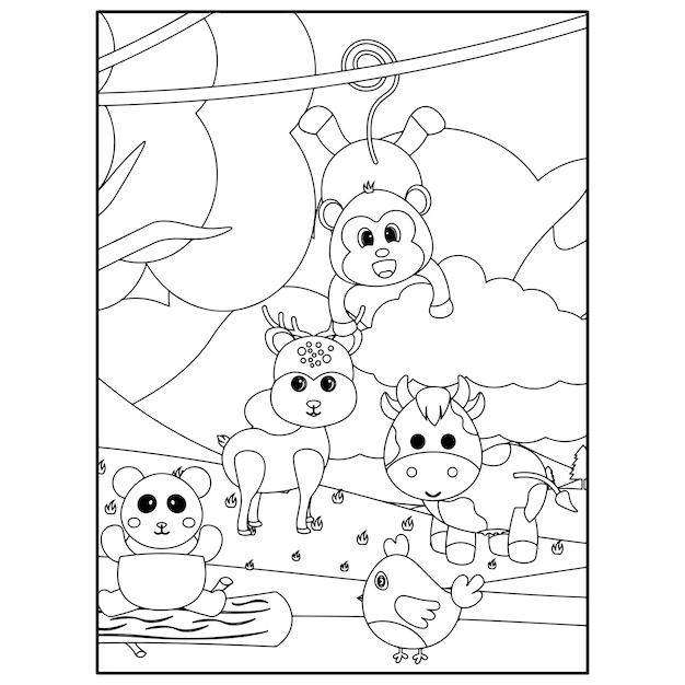 Cute Animals Coloring Pages For Kids Premium Vector