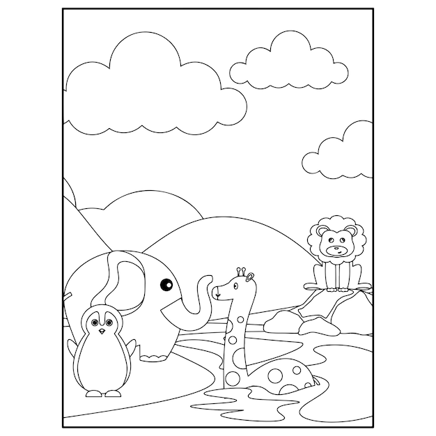 Cute Animals Coloring Pages For Kids Premium Vector