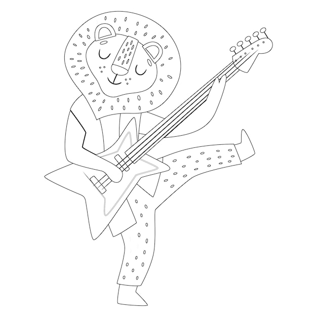 Cute Animals Coloring pages for kids with musical instrument printable premium vector