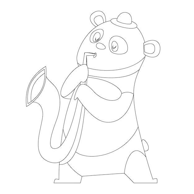 Cute Animals Coloring pages for kids with musical instrument printable premium vector