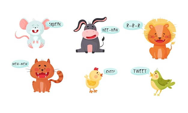 Cute animals emitting sounds and tooting vector set