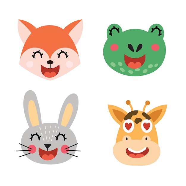 Cute animals faces set illustration