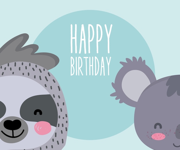 Cute animals happy birthday card cute cartoon 