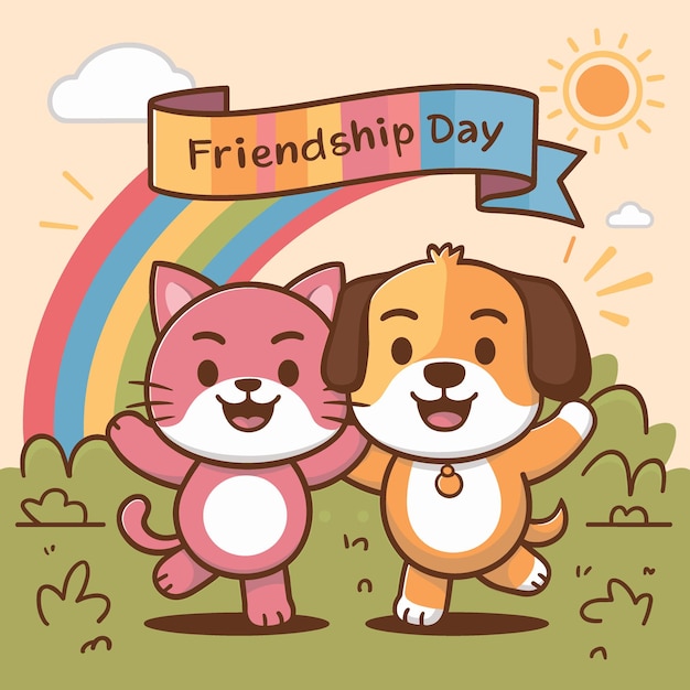 Vector cute animals holding hands friendship day