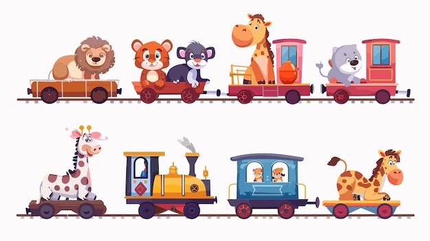 Cute Animals Riding Fun Zoo Trains with Toddlers