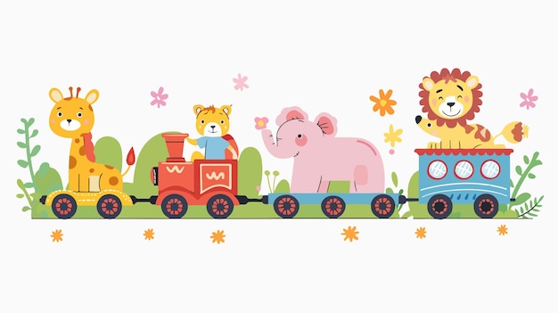 Cute Animals Riding Fun Zoo Trains with Toddlers