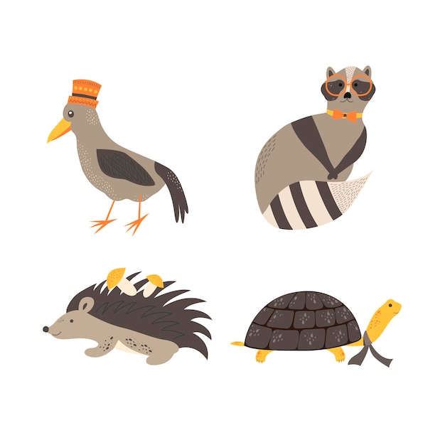 Cute animals in scandinavian style. Hand drawing vector illustration.